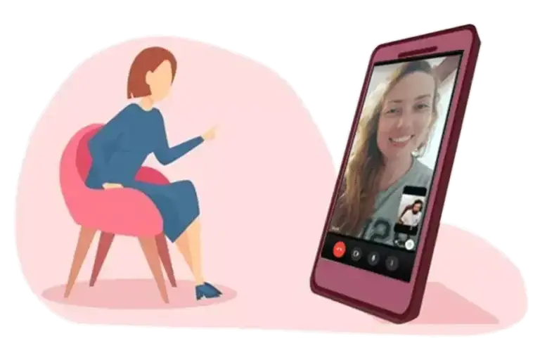 Ilustração de atendimento psicológico por videochamada